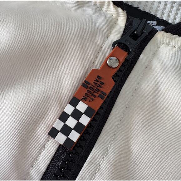 Harley-Davidson Y2K Racing Bomber Jacket M Checkered Logo Patch Flag USA White - Picture 4 of 14